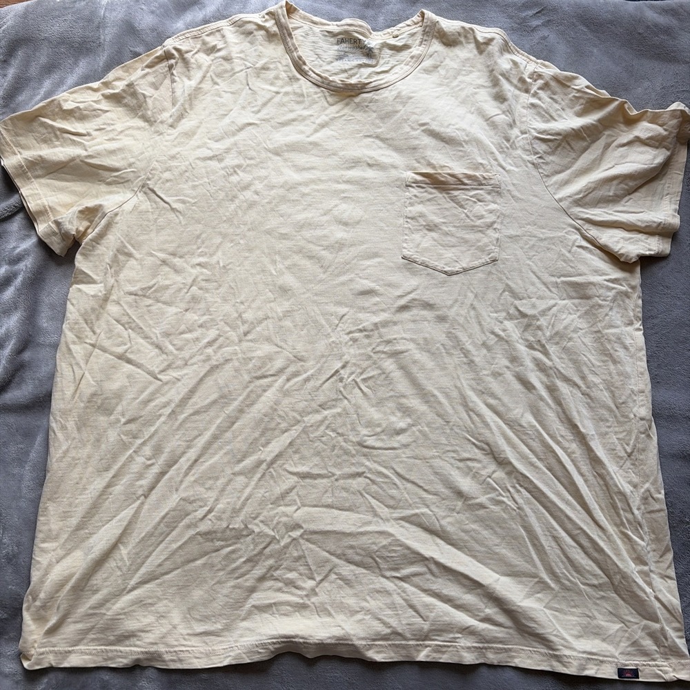 Faherty‎ Shirt Mens 4XLT Tall Yellow Sunwashed Pocket Tee Organic Cotton Casual